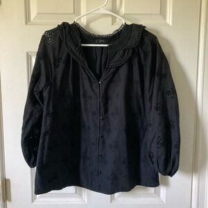 Jcrew black eyelet blouse